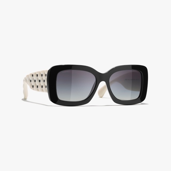 Black and White CHANEL Rectangle Sunglasses - Picture 1 of 7